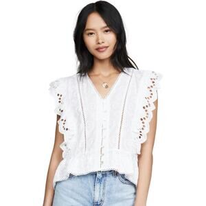 MISA Rani Blouse Top in Frilly White Lace & Eyelet Size Small